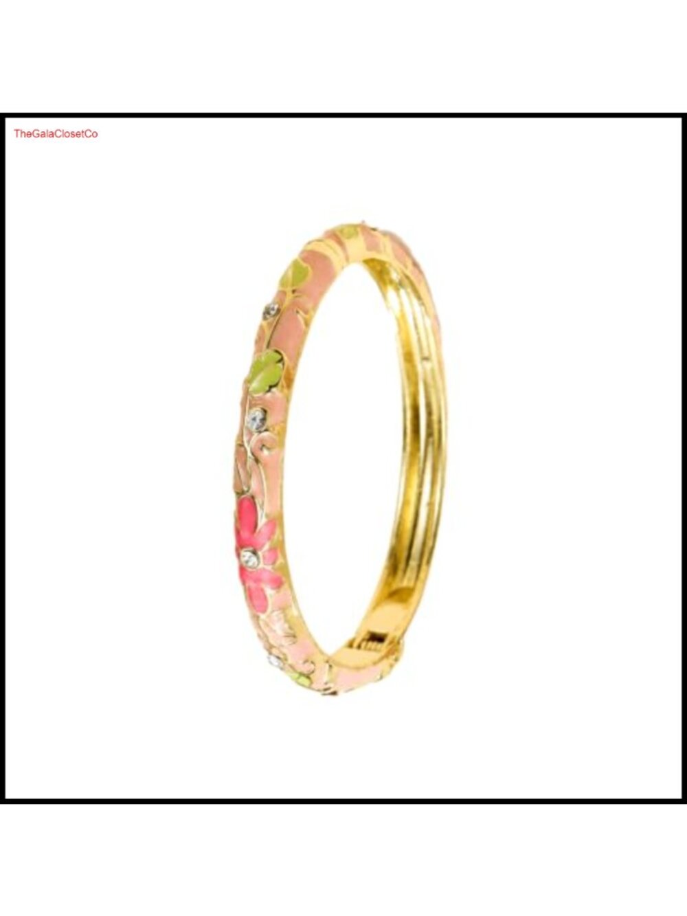 Cloisonne Bangle Bracelet Gold Plated Flower Enamel Crystal Vintage Style